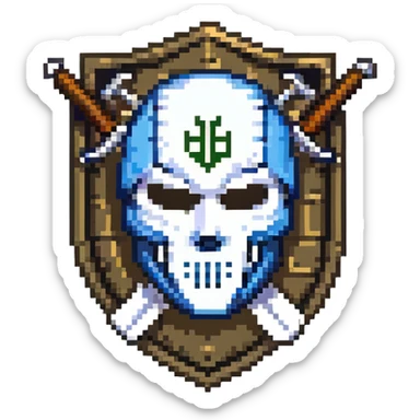 Shield badge with a hacker mask and crossed swords, dark themed for cybersecurity professionals sticker