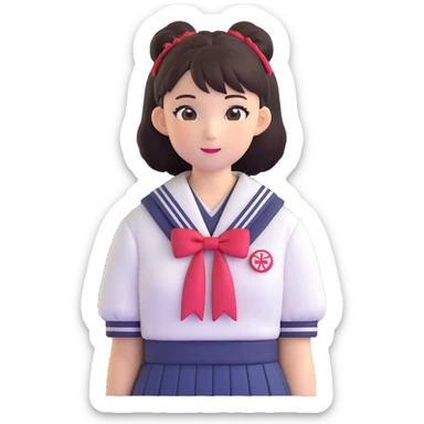 Extremely cute Japanese schoolgirl with high bun hairstyle wearing traditional sailor school uniform sticker