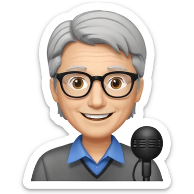 Un locutor de radio, pelo canoso, con gafas sticker