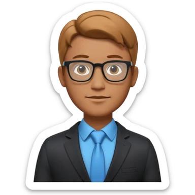 A stylized 3D avatar of a visionary tech CEO, male, wearing glasses and a sleek dark blazer. He has a confident, friendly expression. The lighting is a dramatic gradient of purple and electric blue neon. Rim lighting on the edges of the character. Dark background, cyberpunk minimalist aesthetic. sticker