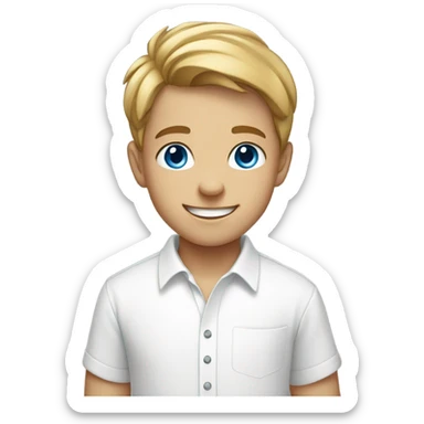 smiling boy with blue eyes in white shirt sticker