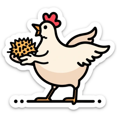 scared white hen holding nest of hay in wings sticker
