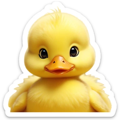 Cinematic Cute Yellow Baby Duck Portrait Emoji, Head tilted playfully and inquisitively, featuring a fluffy, vibrant yellow downy coat with a tiny delicate beak, round, sparkling eyes filled with curiosity, Simplified yet irresistibly adorable features, highly detailed, glowing with a warm, friendly glow, high shine, affectionate and spirited, stylized with a touch of playful whimsy, bright and endearing, soft glowing outline, capturing the essence of a mischievous yet loving duckling, so playful it feels like it could peep out of the screen and into your arms! sticker