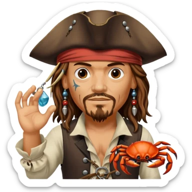 jack sparrow from the film pirates of the caribbean, shooo-ing the stone-crab sticker