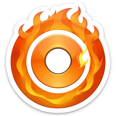 A minimalist CD disc with a subtle fire design, orange flames, with a circle in the middle and a hole in the center sticker