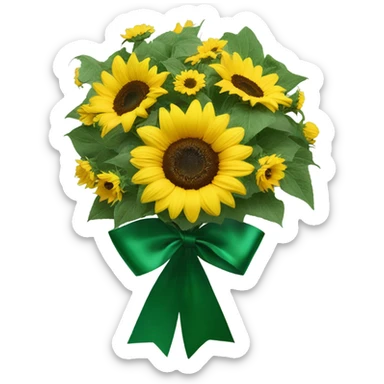 A sunflower ￼bouquet with emerald green bow ￼ sticker