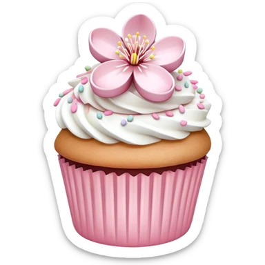 Cute Pastel pink and white Cherry Blossom Sakura Cupcake sticker