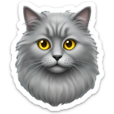 Grey fluffy cat with yellow eyes  sticker