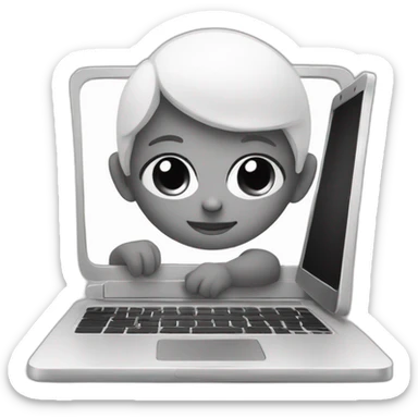 A cute, round faced Newborn working on laptop black n white sticker