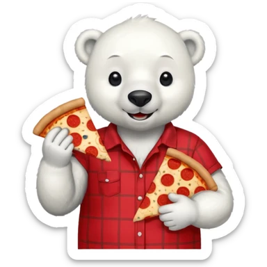 polar bear with pizza wearing red checkered shirt sticker