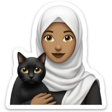 hijab women with white black cat sticker