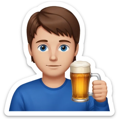 A guy with brown haies and blue eyes  that drinks a beer sticker