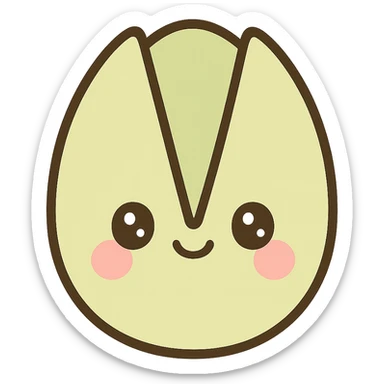 a pistachio nut with a tiny smile and rosy cheeks, kawaii style, soft green and pink tones sticker