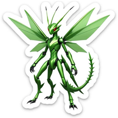  Cool Edgy Shiny Futuristic Ethereal Legendary Scizor-Scyther-Digimon-hybrid full body sticker