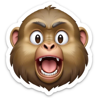 Cinematic Realistic Cute Yawning Baboon Portrait Emoji, Head tilted slightly with a dramatic, wide-open yawn, showcasing a soft, textured face with gently drooping features and half-closed, drowsy eyes, rendered with lifelike natural detail and warm shadows, high shine, relaxed yet expressive, styled with a dash of wild charm, soft glowing outline, capturing the essence of a sleepy yet affectionate baboon that appears ready to stretch out for a hearty nap! sticker