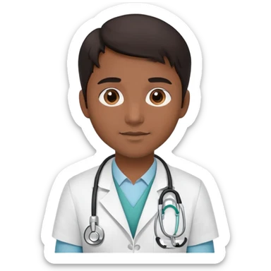 young doctor with dark hair and brown skin holding a stethoscope sticker