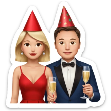 elon musk and Jennifer Lawrence in red dress sticker