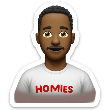 Cartoon abstract wearing a tshirt that says "homies" sticker