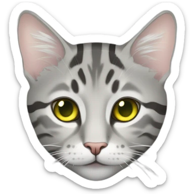 light gray tabby cat with white stripes domestic short hair with yellow green blue eyes and black pupil sleeping sticker