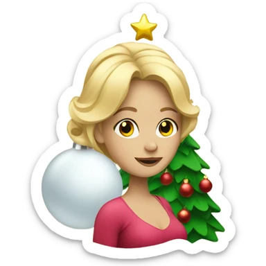blonde pregnant woman at the Christmas tree sticker