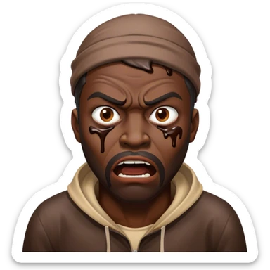 angry homeless black guy with chocolate icing on his face sticker