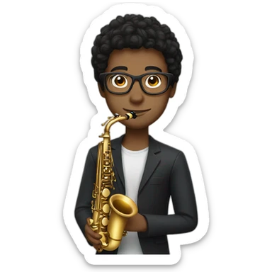 young man dark hair white glasses saxophone sticker