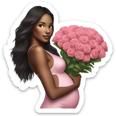 Photo of a Victoria secret model pregnant posing with flowers on a pregnancy shoot sticker