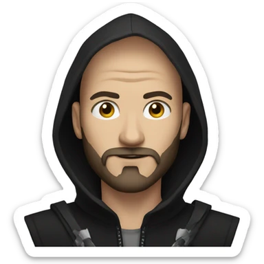 bald human rogue with brown beard and black hood sticker