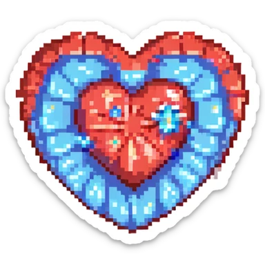 A red 3D heart with a bright glowing blue star inside sticker