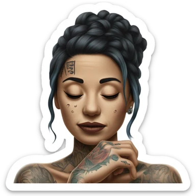 Hyper Realistic Beautiful tattooed woman crying reaching out  sticker