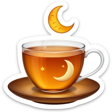 A cup of tea with a moon in the tea sticker