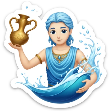 The zodiac symbol Aquarius. A mystical beautiful water bearer, pouring water into the sea from a large, intricate, and arcane vase sticker