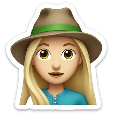 blonde girl in brown hat with one blue eye and one green eye sticker