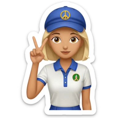 Woman in cute golf uniform giving peace sign  sticker