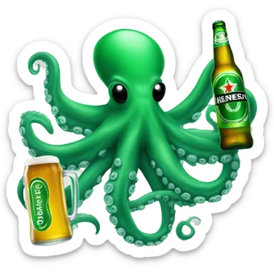 Octopus holding a Heineken beer sticker