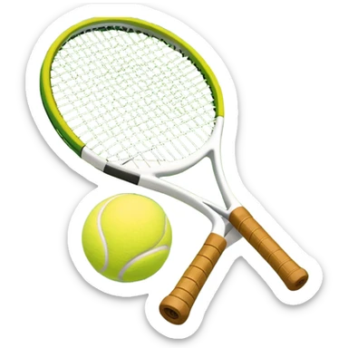 A tennis racket and a ball placed on the ground, with a tennis court in the background. The court lines and net are visible, emphasizing the structure and focus of the sport, creating a dynamic and energetic vibe. sticker