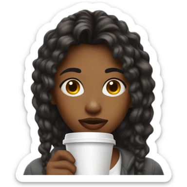 a female black student stessed crazy drinking a big take away coffe sticker