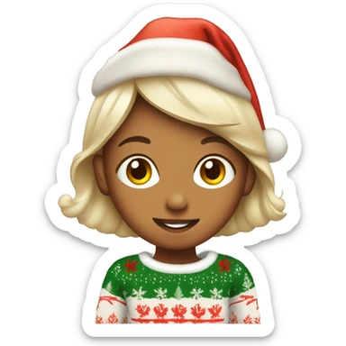 Girl wearing Christmas sweater with beer sticker