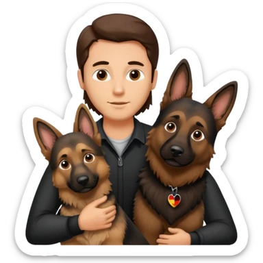 Homem de cabelo castanho comprifo abraçando um cachorro pastor alemão  sticker