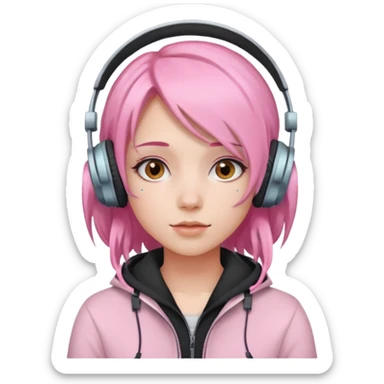 Girl with pastel pink hair and headphones sticker