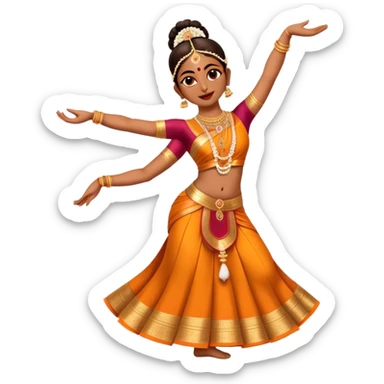 Cinematic Realistic Bharatanatyam Dance Emoji, depicted as an elegant classical Indian dance performance with graceful poses, intricate costumes, and expressive hand gestures, rendered with rich textures and warm dramatic lighting that captures its timeless beauty. sticker