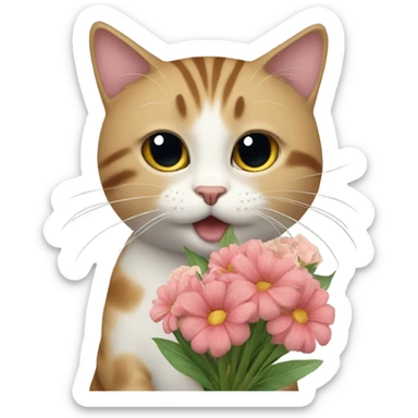 Cat with bouquet sticker