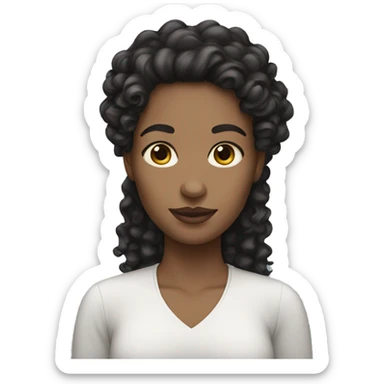 woman white skin long dark curly hair sticker
