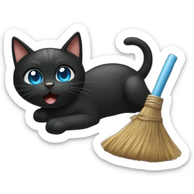 a black cat with blue eyes taking a steam bathome with a banya broom sticker