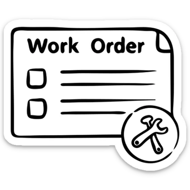 Work order form with lines for text and a wrench symbol sticker