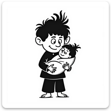 a troller with a baby, hand drawn doodle style sticker