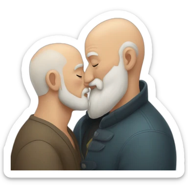 older buzz cut European white bearded  man kissing bald black older  bearded  man sticker