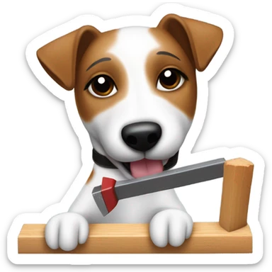 Jack Russel Terrier working with a hammer and saw sticker