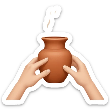 Minimalistic flat vector icon, iOS style, thin black contour on white background. Hands shaping a small clay vase. Clean, no text, no shadow sticker