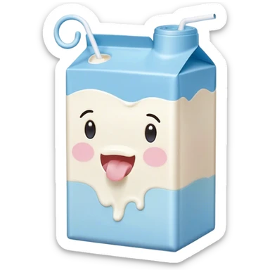Cute Kawaii Milk Carton, small and boxy, bright pastel blue and white, blushing cheeks, a tiny straw poking out, soft glowing highlights, adorable farm-fresh cuteness! sticker